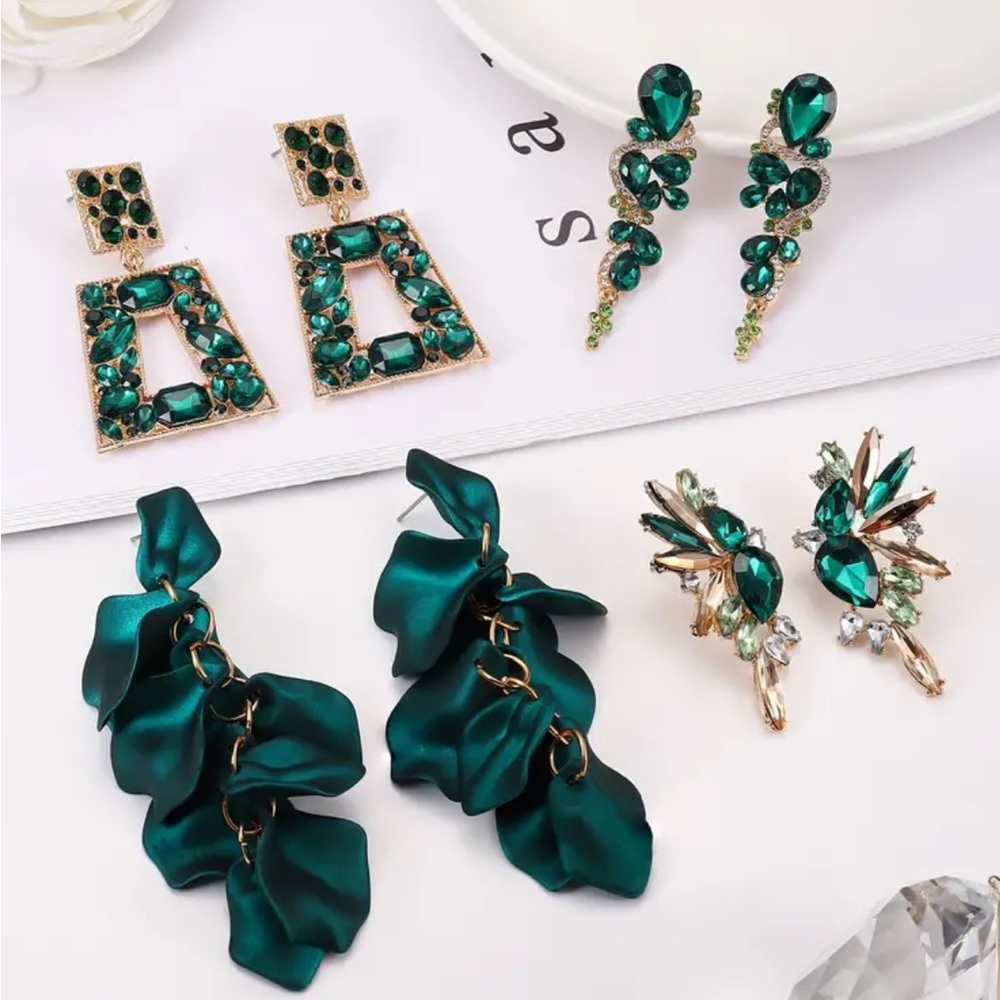 Green Statement Earring Bundle - 4 Pairs